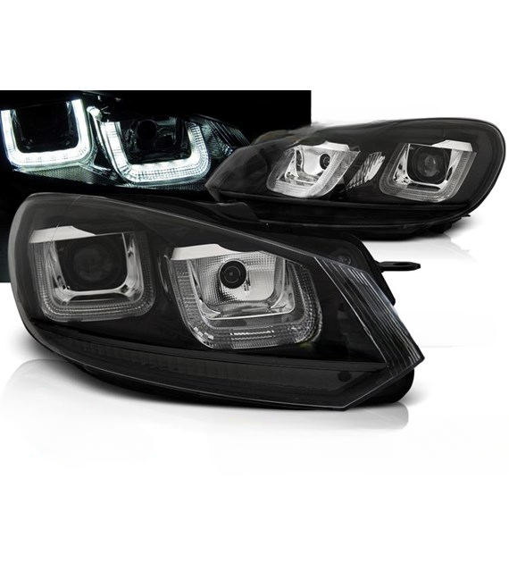 💕 Fari Anteriori Adatto per VW Golf 6 08-12 U-LED DRL Neri Black Line 💕