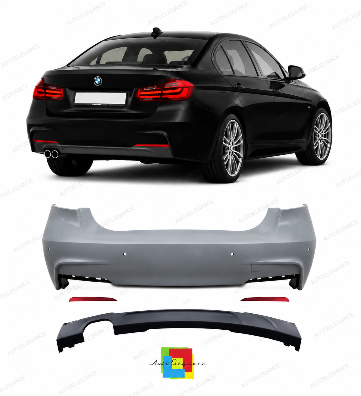 💕PARAURTI POSTERIORE BMW F30 LOOK M DOPPIA USCITA SX 💕