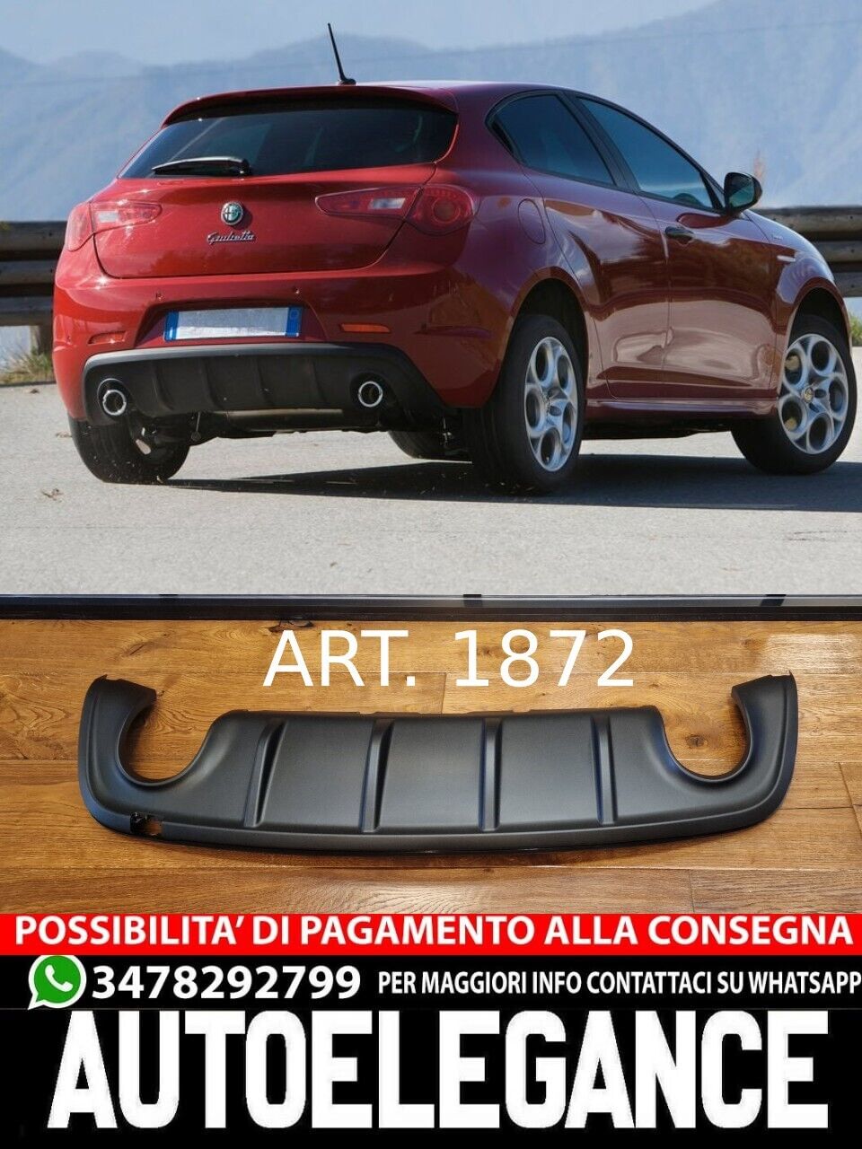 DAM POSTERIORE ALFA ROMEO GIULIETTA DIFFUSORE LOOK VELOCE NERO OPACO ABS