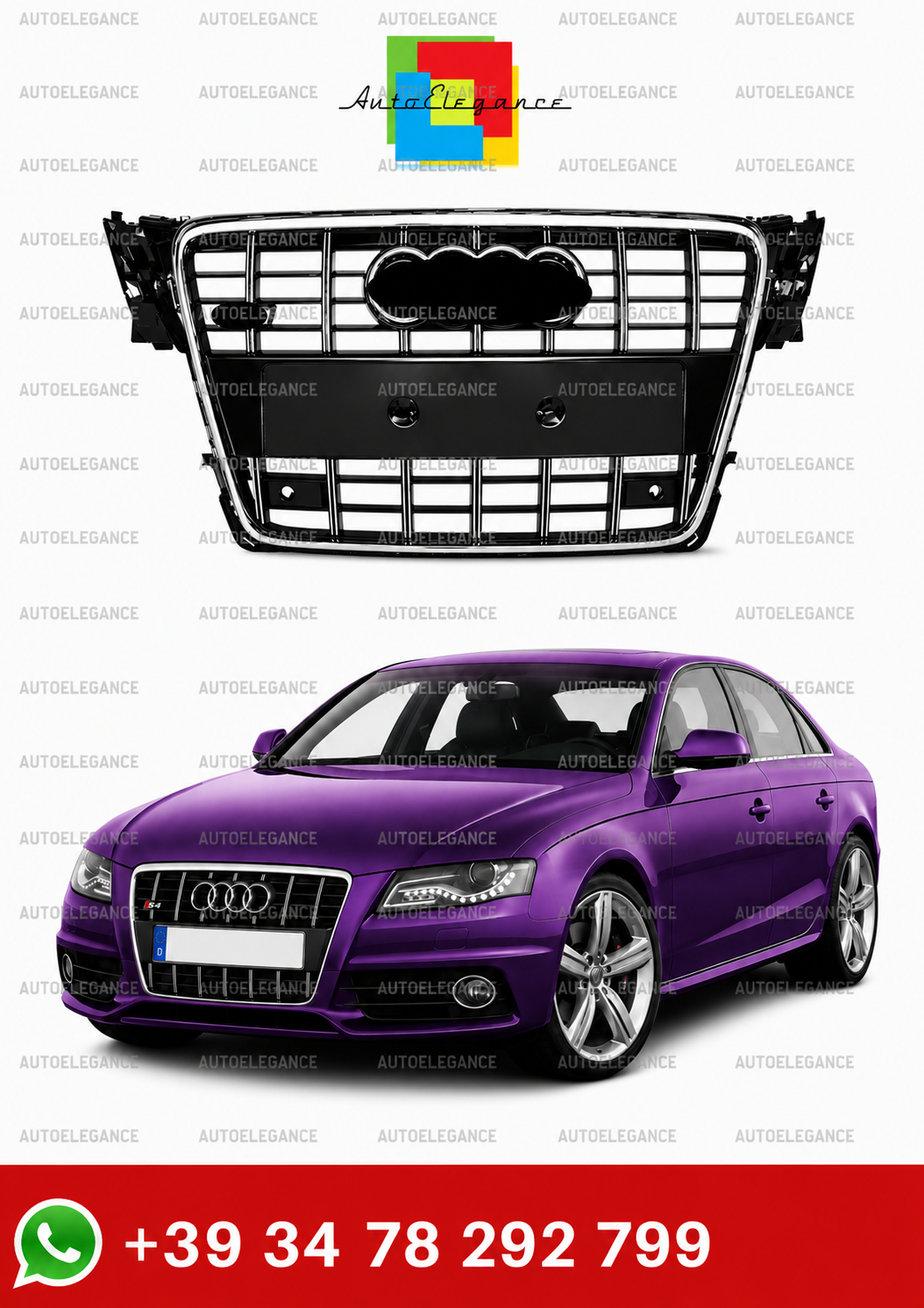 ART.0632 GRIGLIA ANTERIORE AUDI A4 B8 08-12 AVANT BERLINA CALANDRA S4 NERA BORDO CROMATO