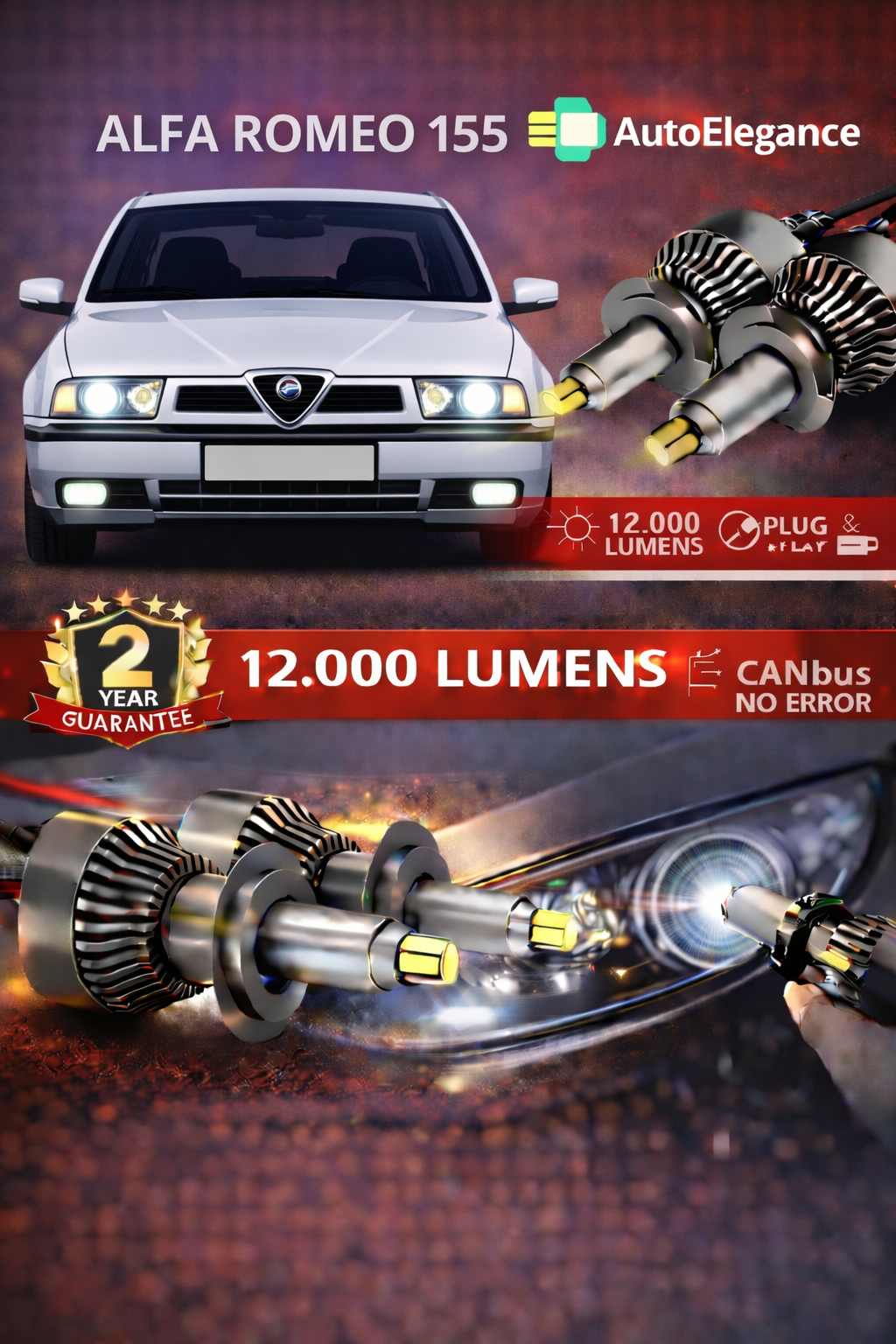 KIT LED Alfa Romeo 155  ANABAGLIANTI H7 CANBUS Bianco 6500K 360 gradi