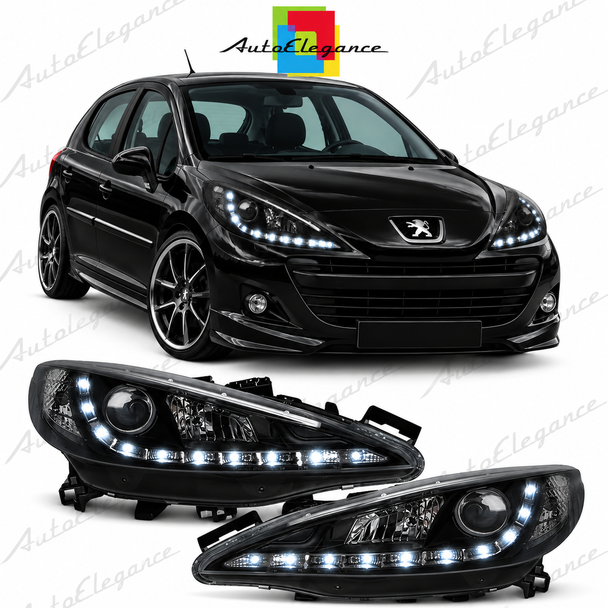 ART.7224 FARI ANTERIORI ADATTO PER PEUGEOT 207 06-12 NERI LED