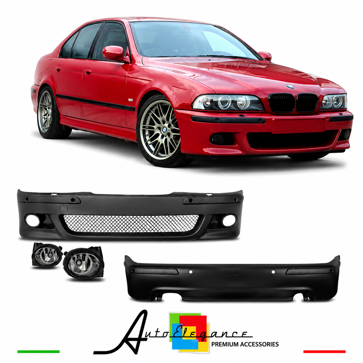 KIT CARROZZERIA BMW E39 PARAURTI ANTERIORE + POSTERIORE + FENDINEBBIA LOOK M