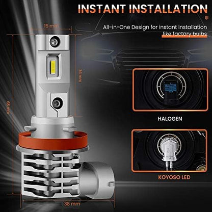 KOYOSO H11 LED Fog Light, H8/H9 Fog Light Bulbs 3000LM, 12V 6000K White