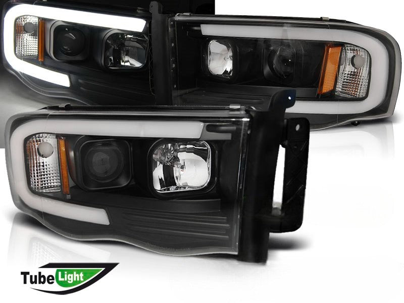 💫 ART.6019 Fari anteriori TUBE LIGHT neri adatti per Dodge Ram 2002–2006 💫