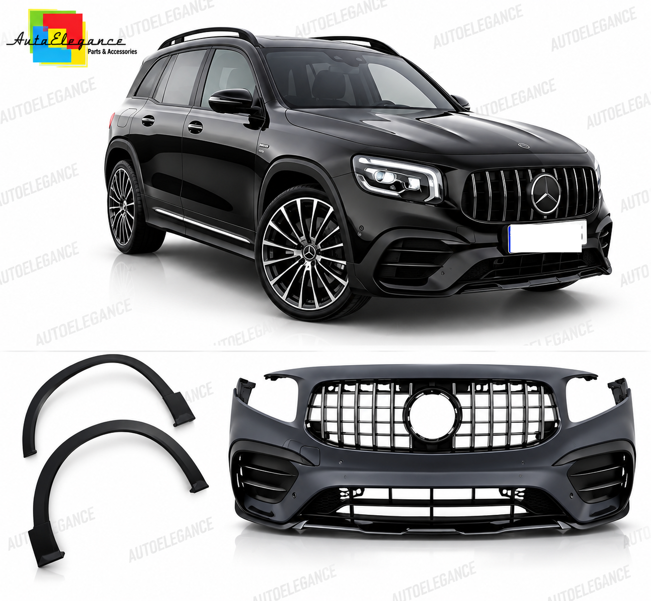 💕PARAURTI ANTERIORE MERCEDES X247 20- LOOK GLB35 GRIGLIA ARGENTO💕