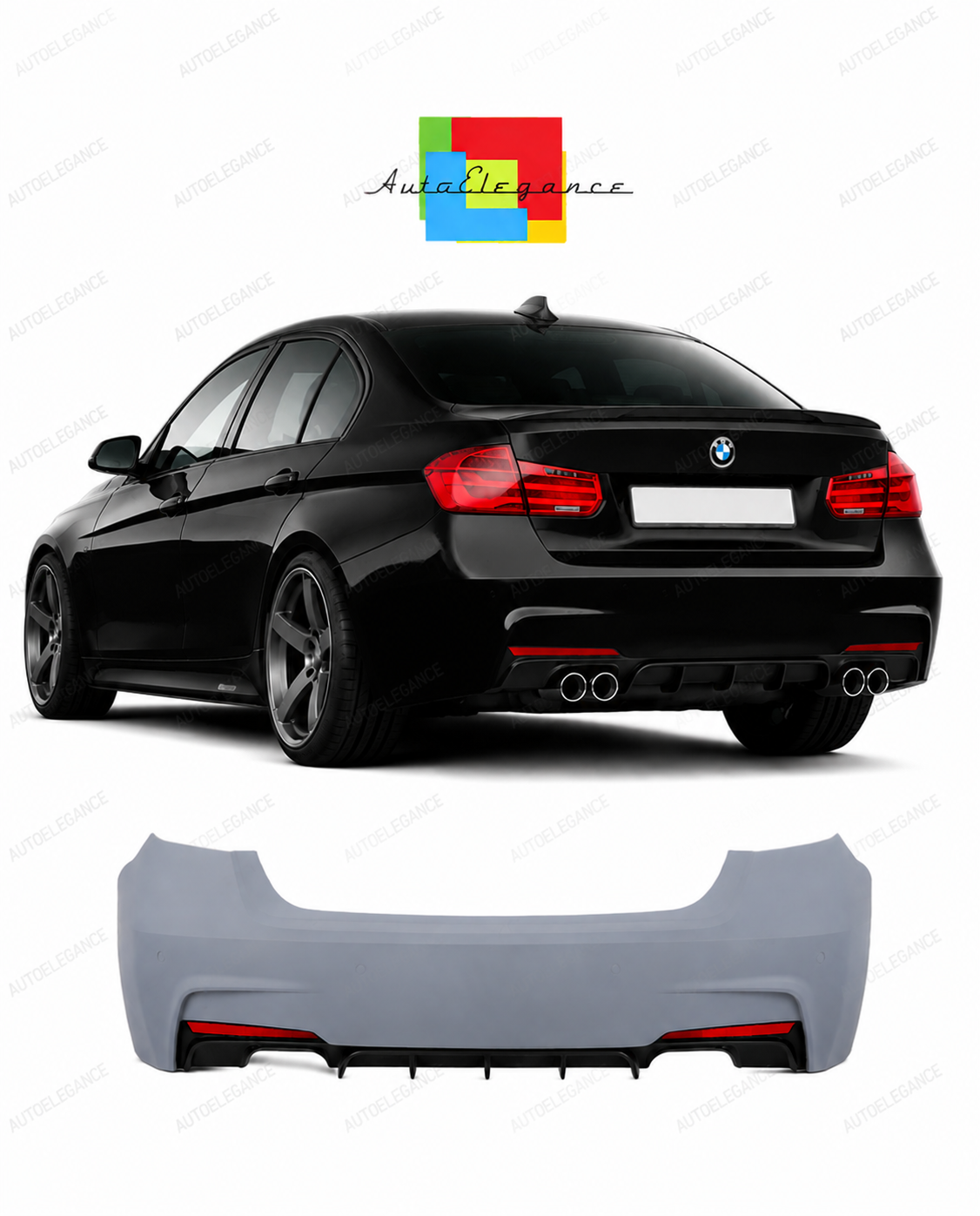 💕PARAURTI POSTERIORE BMW F30 LOOK M PERFORMANCE DOPPIA USCITA LATERALE 💕