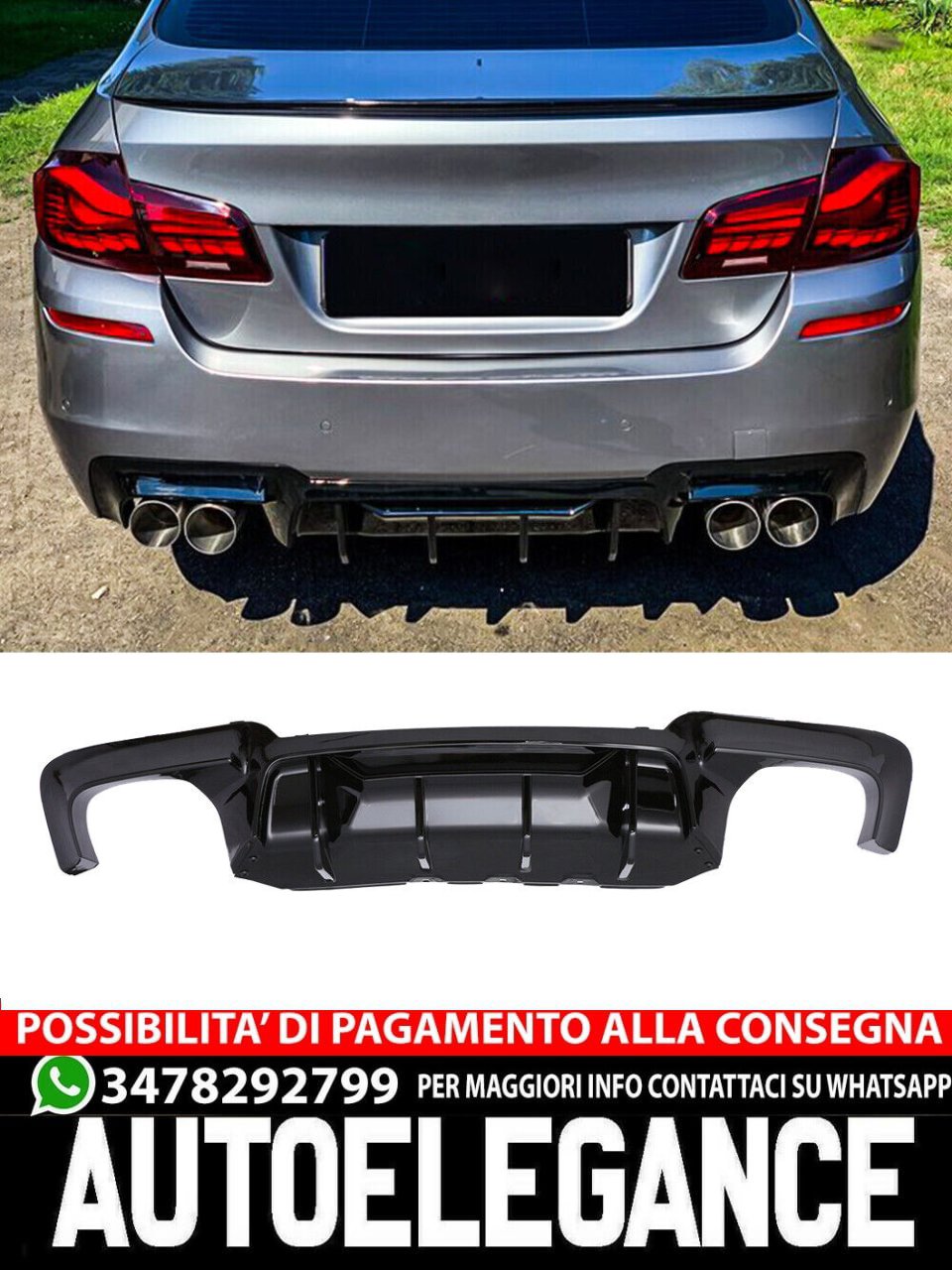 Diffusore posteriore diffusore 4 tubi adatto per BMW Serie 5 F10 F11 look sportivo