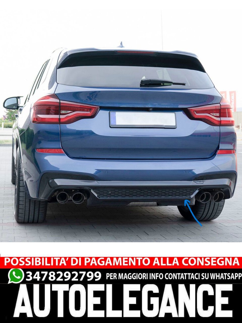 Diffusore posteriore paraurti scarico adatto per BMW X3 G01 pacchetto sportivo nero lucido