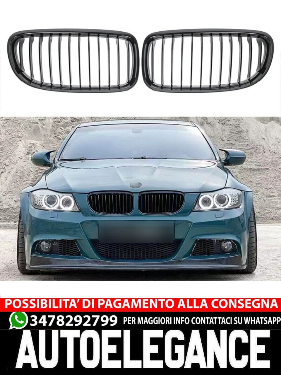 Grille suitable for BMW 3 SERIES E90 E91 LCI 2008-2012 Gloss Black 