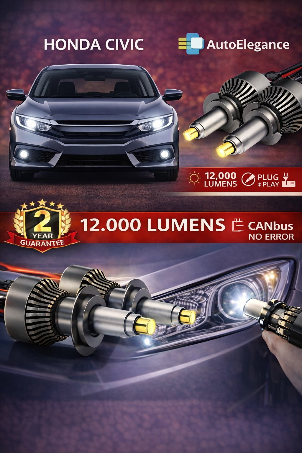 KIT LED per HONDA CIVIC ANABAGLIANTI H7 CANBUS Bianco 6500K 360 gradi