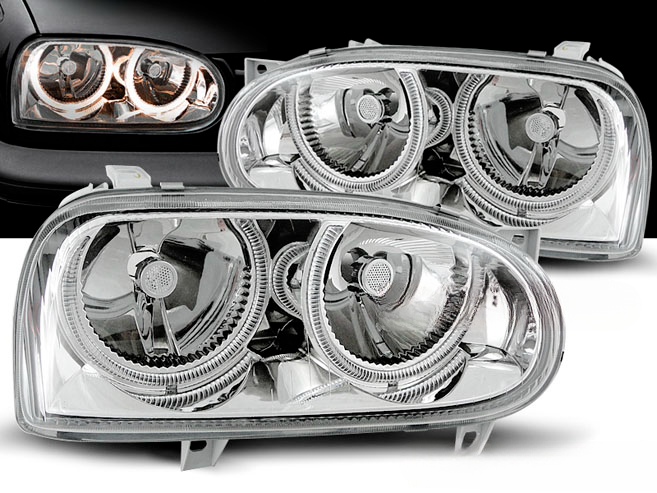 CHROME ANGEL EYES HEADLIGHTS for VW GOLF 3 09.91-08.97 