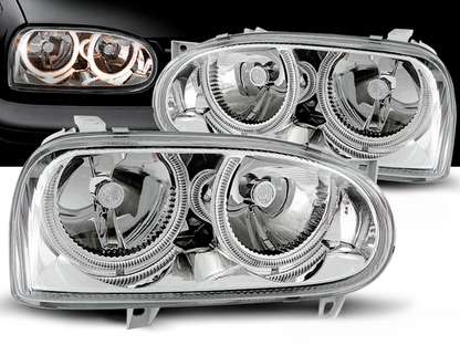 CHROME ANGEL EYES HEADLIGHTS for VW GOLF 3 09.91-08.97 