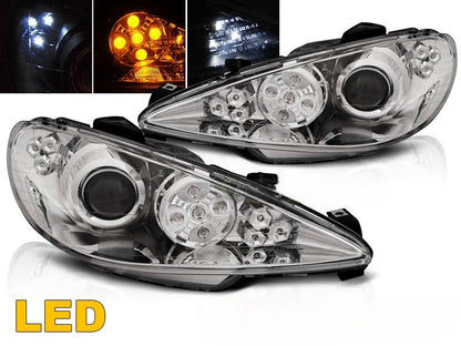 😎FARI ANTERIORI ANGEL EYES LED CROMATO ADATTO PER PEUGEOT 206😎
