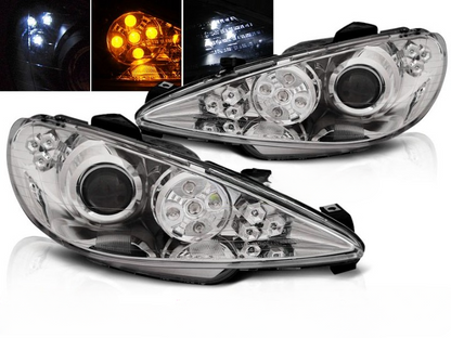 💫ART.6086 FARI ANTERIORI OCCHI D'ANGELO LED CROMATI per PEUGEOT 206 2002💫