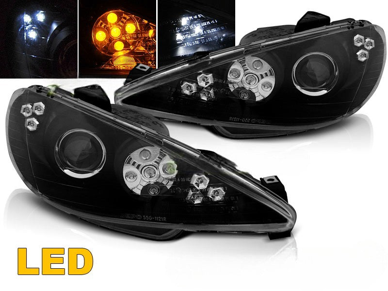 😎FARI ANTERIORI ANGEL EYES LED NERO ADATTO PER PEUGEOT 206😎