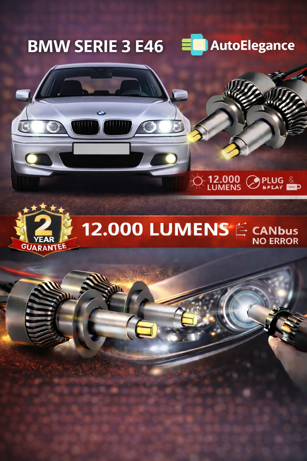 KIT LED BMW SERIE 3 E46 ANABAGLIANTI H7 CANBUS Bianco 6500K 360 gradi