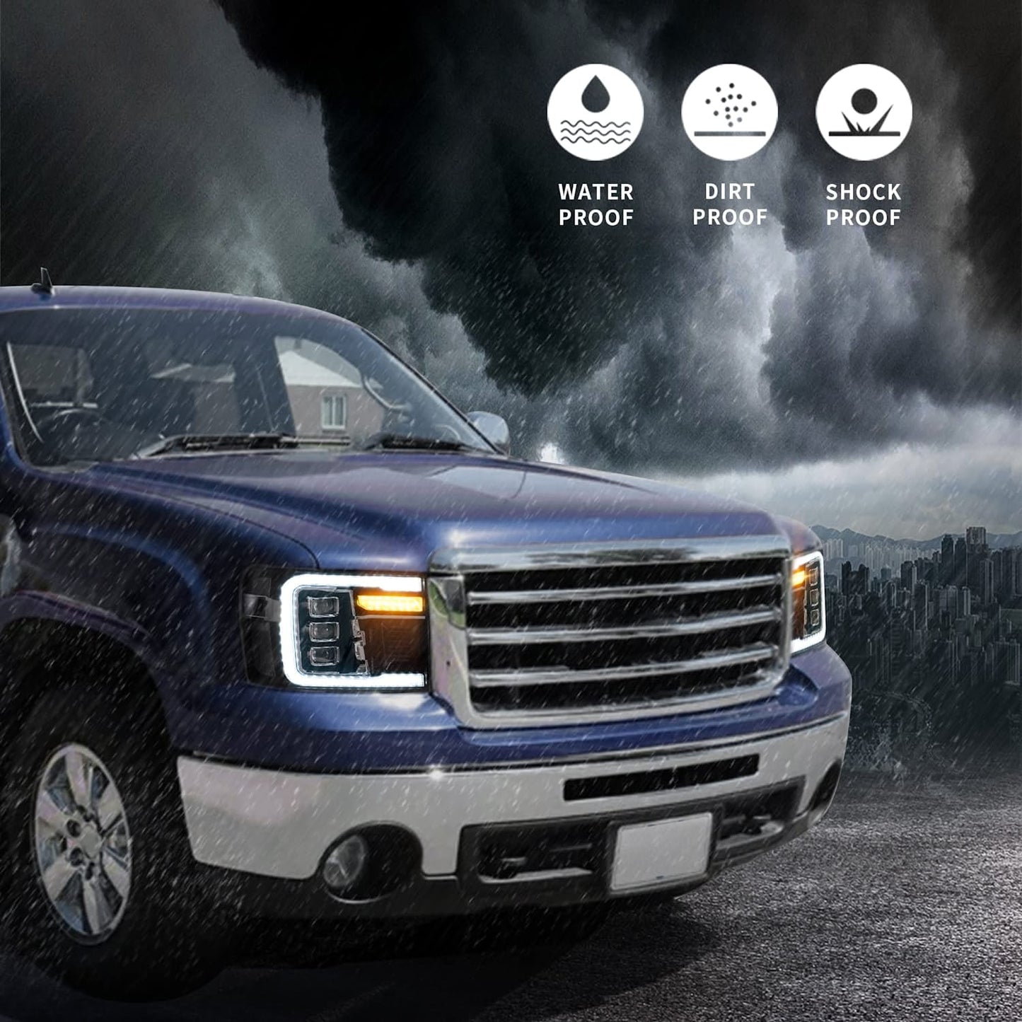 Fari a LED per GMC Sierra 1500 2500HD 3500HD 2007-2013 con DRL dinamico