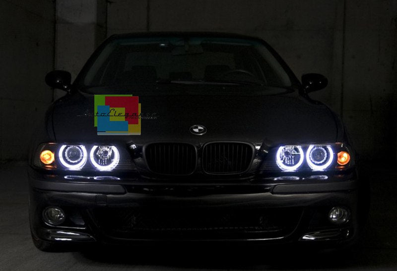 HEADLIGHTS SERIES 5 E39 1995-2003 BLACK XENON D2S ANGEL EYES 