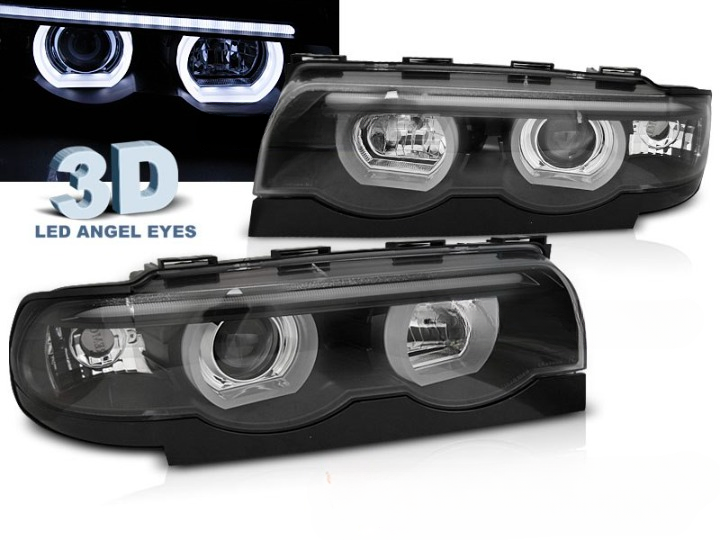💫ART.6424 FARI OCCHI D'ANGELO LED 3D NERI per BMW E38 94-01💫