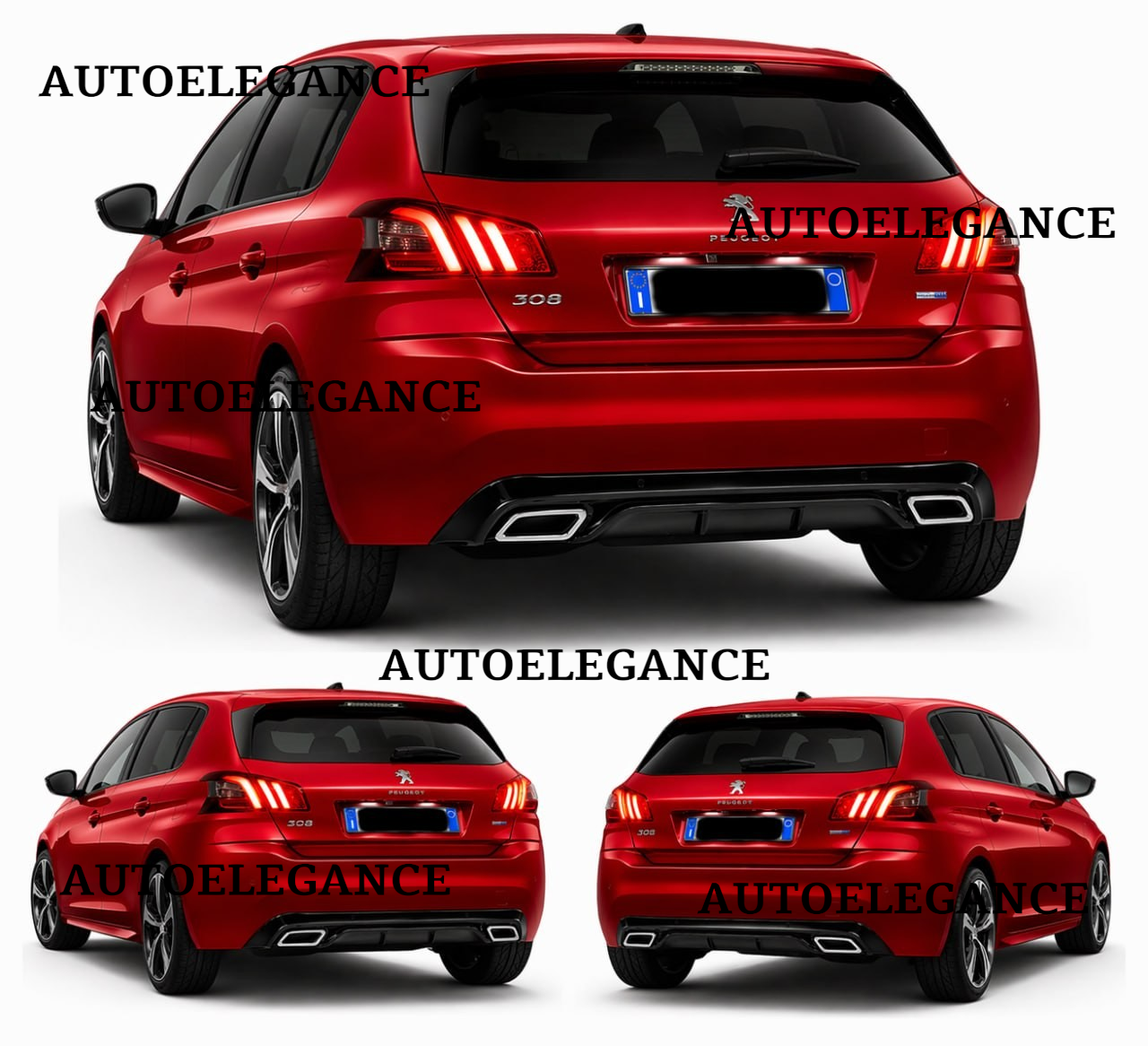 💫ART.9544 DIFFUSORE PEUGEOT 308 II 2013-2021 NERO LUCIDO TERMINALI OVALI💫