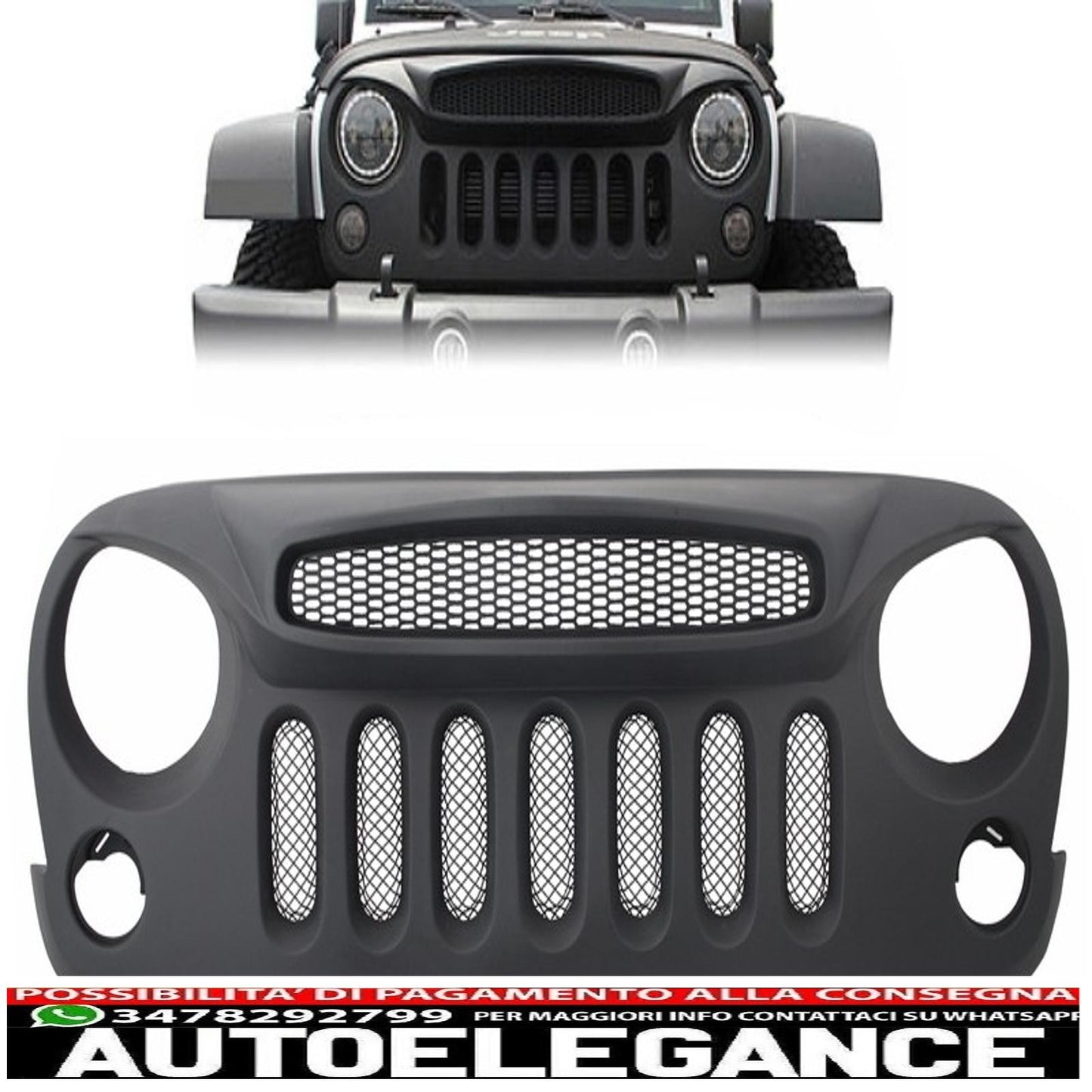 griglia anteriore centrale con indicatore di direzione a LED adatto per Jeep Wrangler / Rubicon JK (2007-2017) maschera Spettro con design Angry Bird