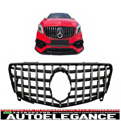 central grille suitable for mercedes a-class w176 restyling (09.2015-2018) a45 gt-r design panamericana black chrome