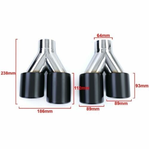 Stainless Steel Sports Exhaust Tips Covers Black 89mm Double Round Cover