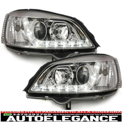 dayline headlights suitable for opel astra g (09.1997-02.2004) chrome drl 