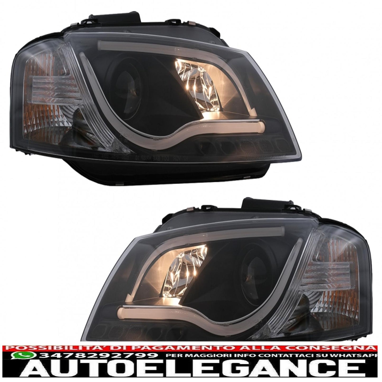 drl led headlights suitable for audi a3 8p (05.2003-03.2008) black 