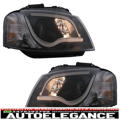 drl led headlights suitable for audi a3 8p (05.2003-03.2008) black 