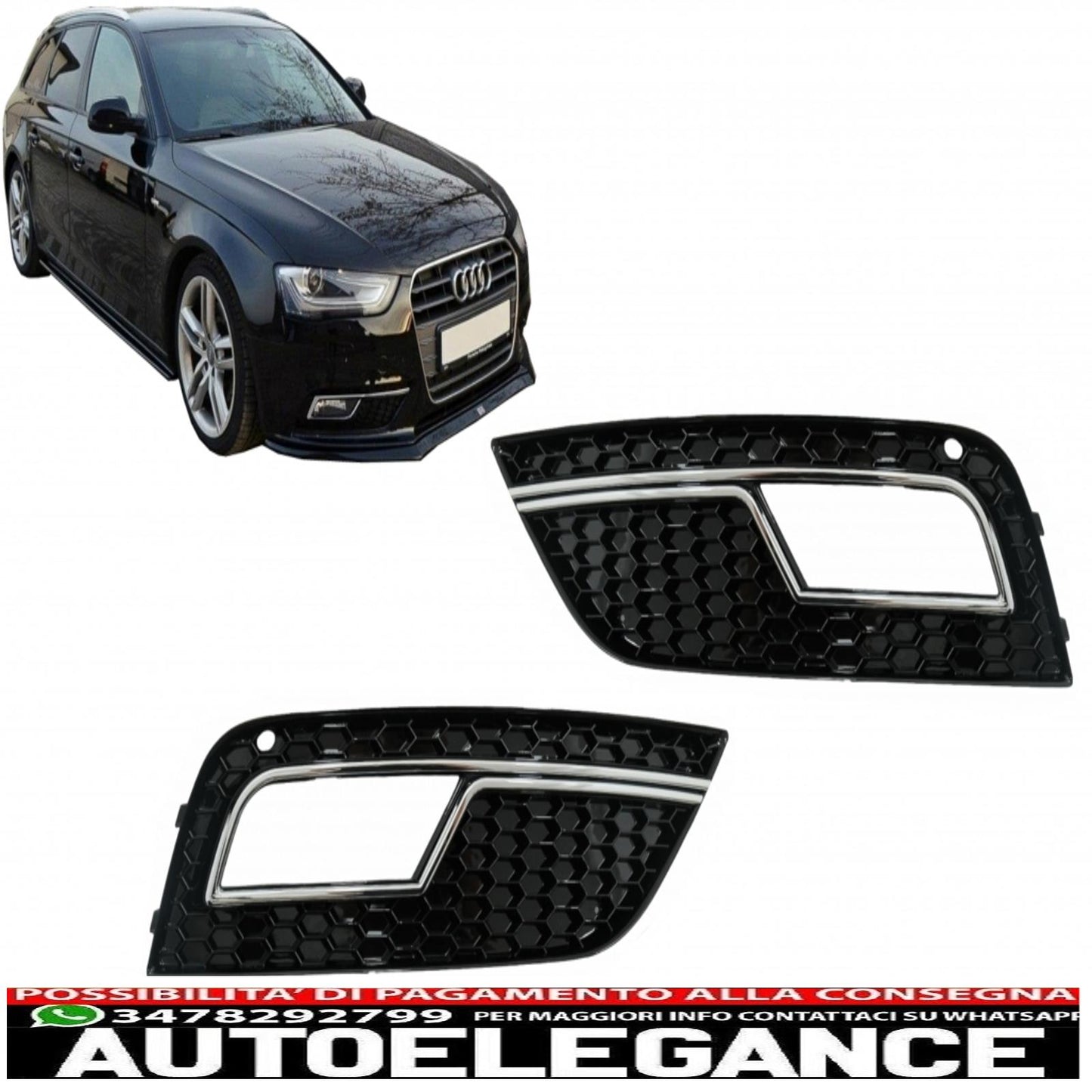 Copri fendinebbia adatti per audi a4 b8 facelift (2012-2015) rs4 design nero cromato AUTOELEGANCERICAMBI