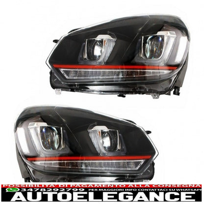 paraurti anteriore adatto per vw golf vi 6 (2008-2013) gti look con fari golf 7 3d led drl u-design led fluente luce di svolta striscia rossa gti guida a destra