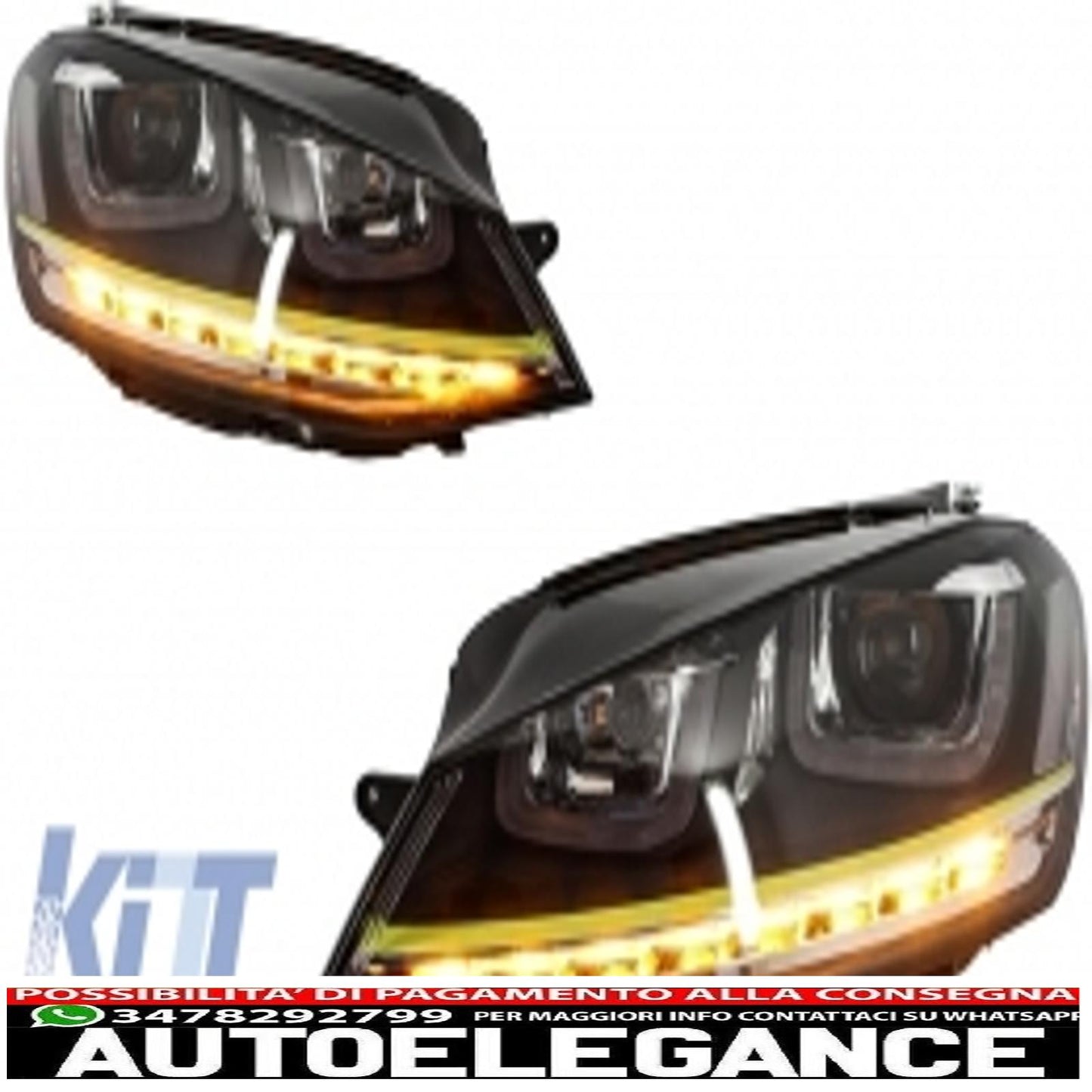 3d led headlight assembly dynamic sequential direction indicators fluid drl with grille suitable for vw golf 7 vii (2012-2017) yellow r400 look