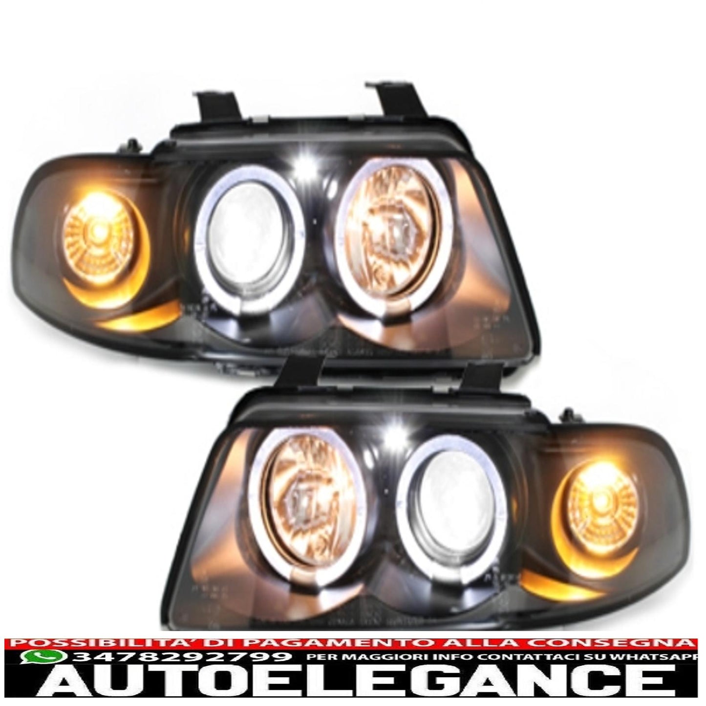 headlights suitable for audi a4 b5 (1995-1998) angel eye 2 black halo rims