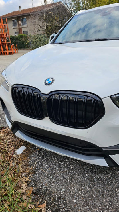 GRIGLIA ADATTA PER BMW X1 F48 2019-2022 DOPPIA FASCIA LOOK NERO LUCIDA