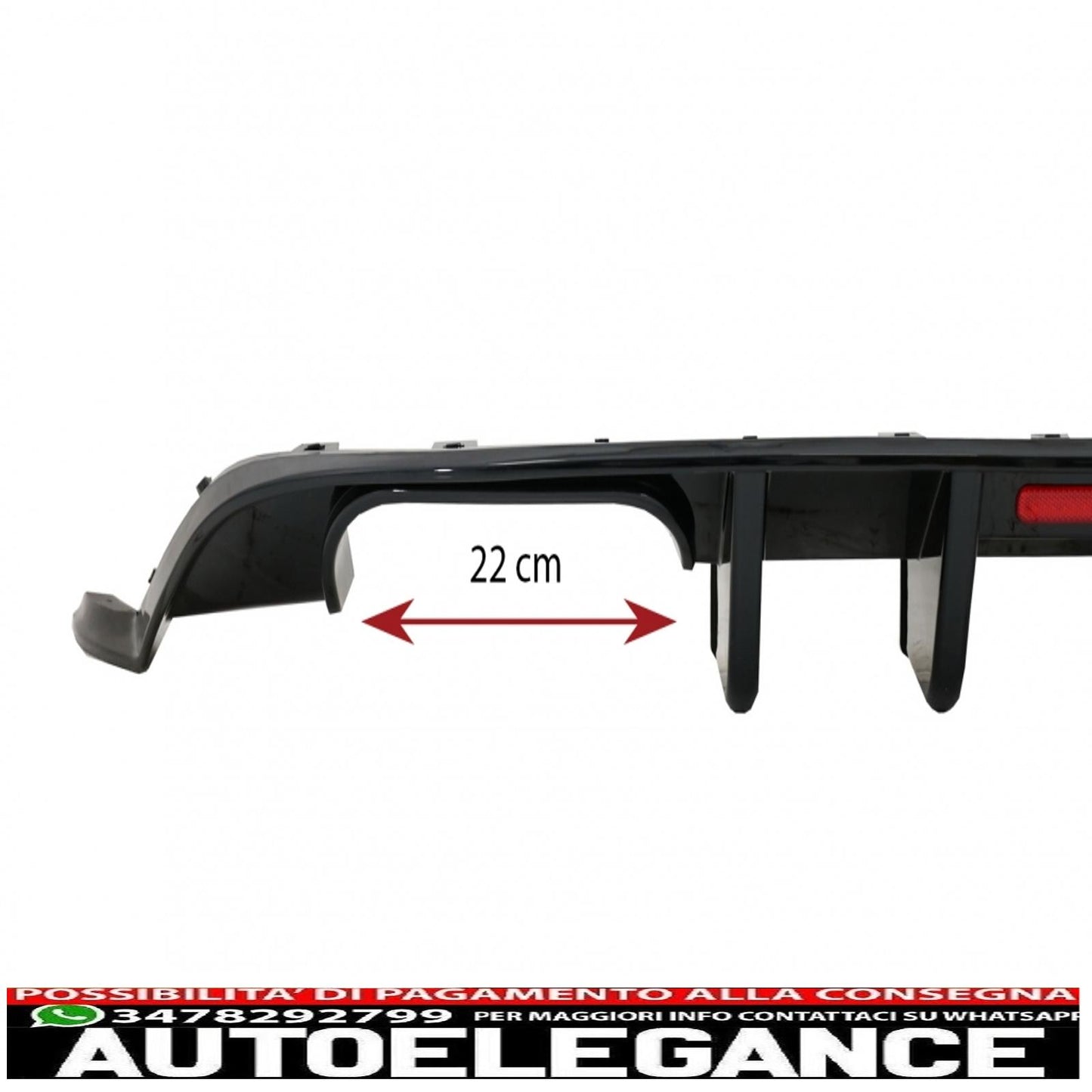 diffusore d'aria per paraurti posteriore adatto per vw golf 7.5 (2017-2019) r look pianoforte nero con riflettore led rosso