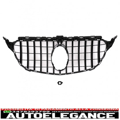 front grille suitable for mercedes c class w205 s205 c205 (2014-2018) gt-r design panamericana black chrome with 360 camera 