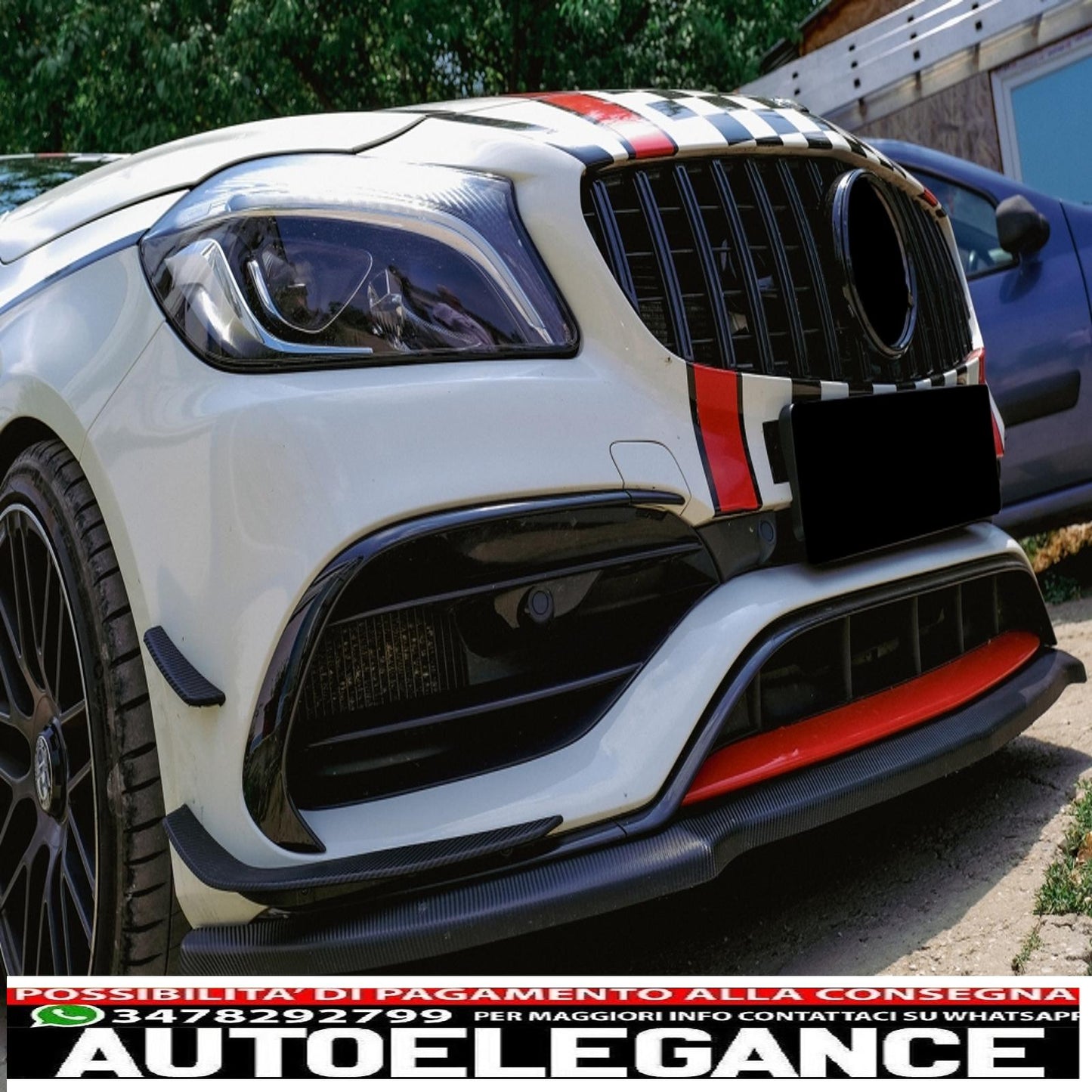 central grille suitable for mercedes a-class w176 restyling (09.2015-2018) a45 gt-r design panamericana all black