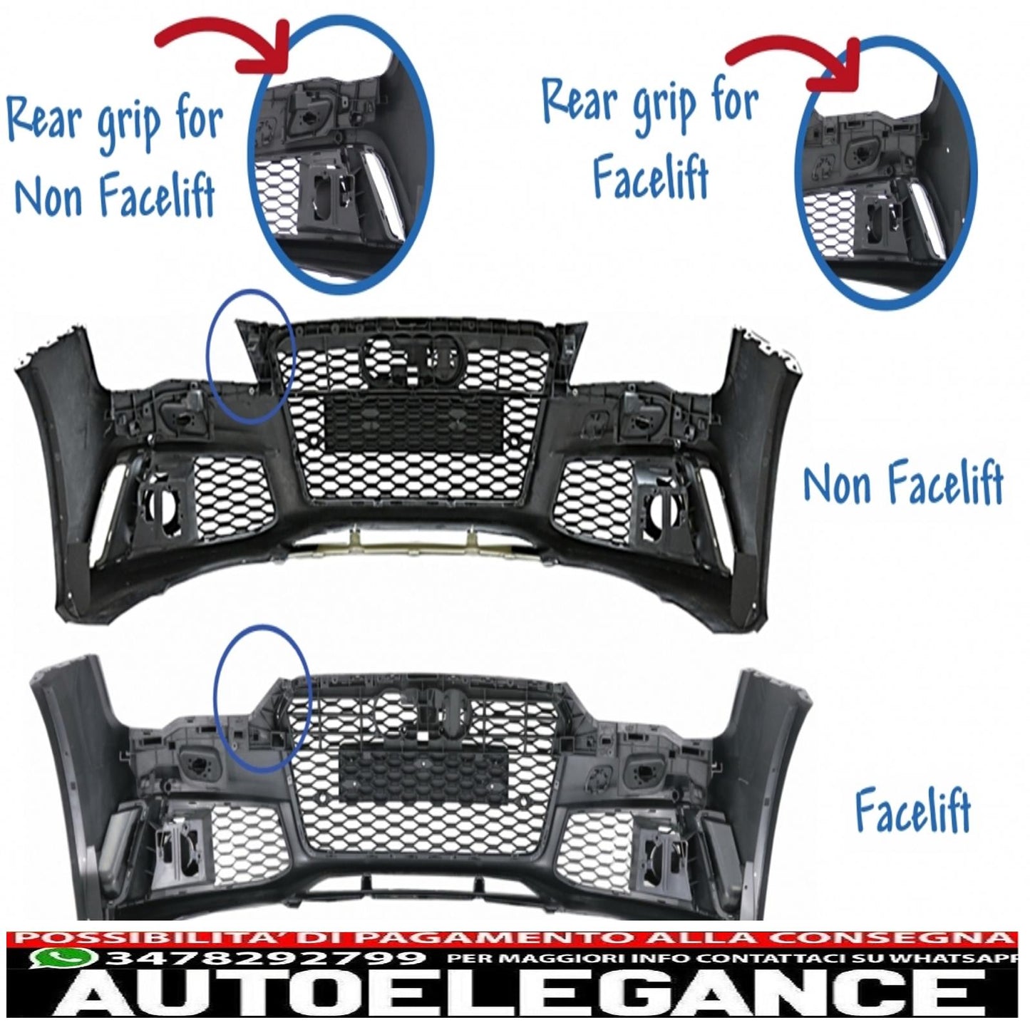 Paraurti anteriore con griglia adatto per audi a7 4g restyling (2015-2018) e diffusore con mantovana per paraurti posteriore e terminali di scarico design RS7