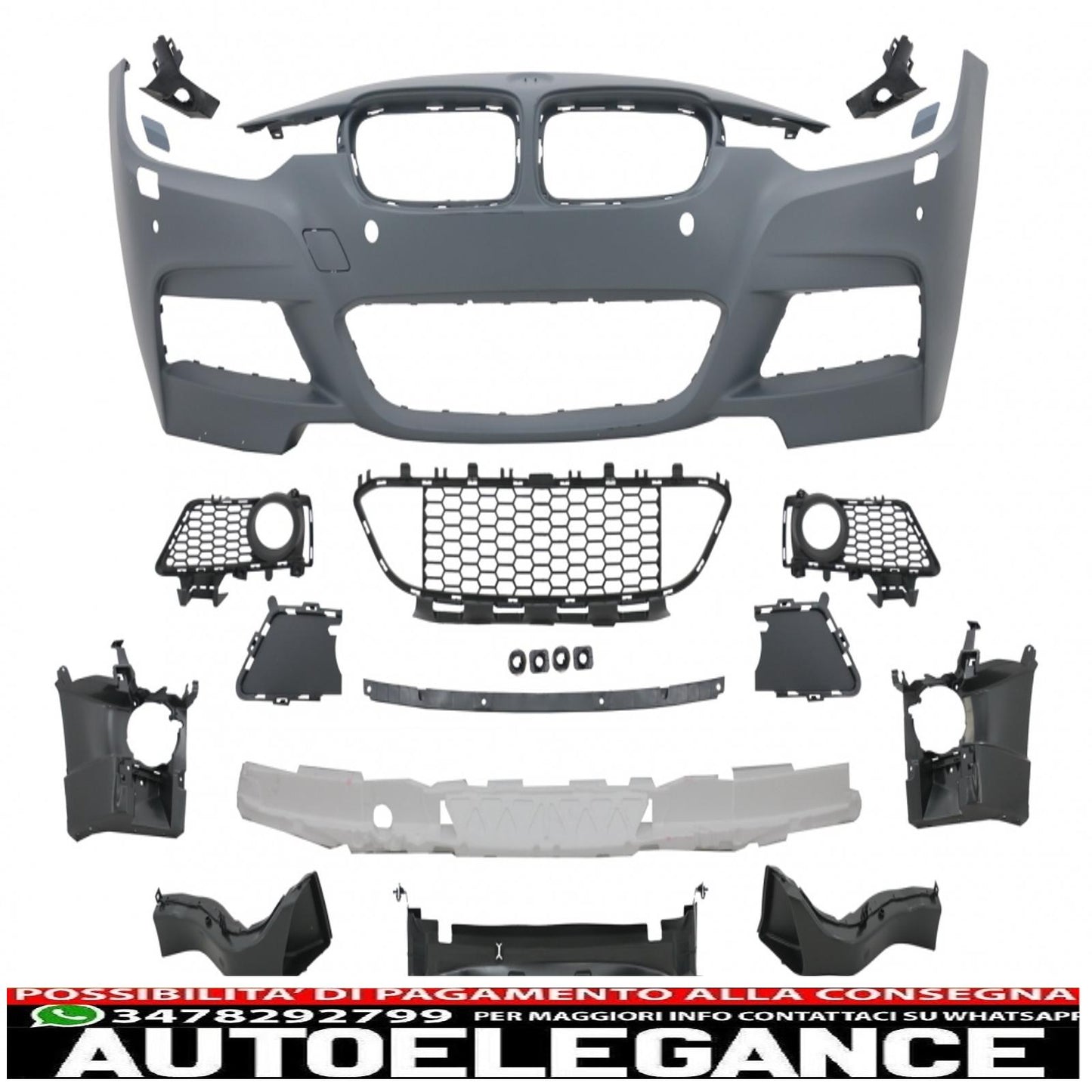 front bumper suitable for bmw 3 series f30 f31 (2011-2019) m-technik design without fog lights