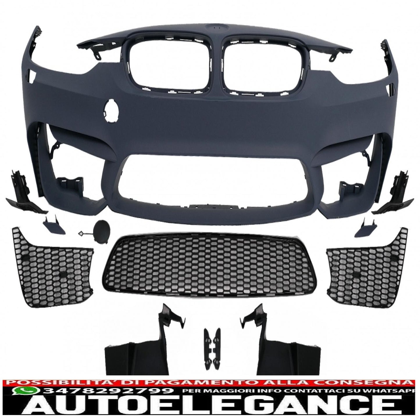 paraurti anteriore adatto per bmw serie 3 f30 f31 (2011-2019) con fendinebbia e minigonne laterali design m3