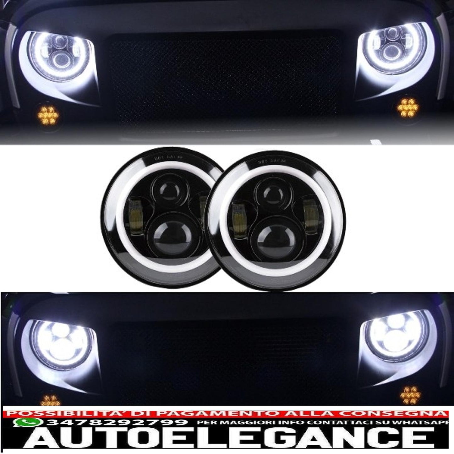 7 inch Cree LED Headlights Amber Halo DRL Fit For Jeep Wrangler JK TJ LJ Land Rover Defender Mercedes W463 Black