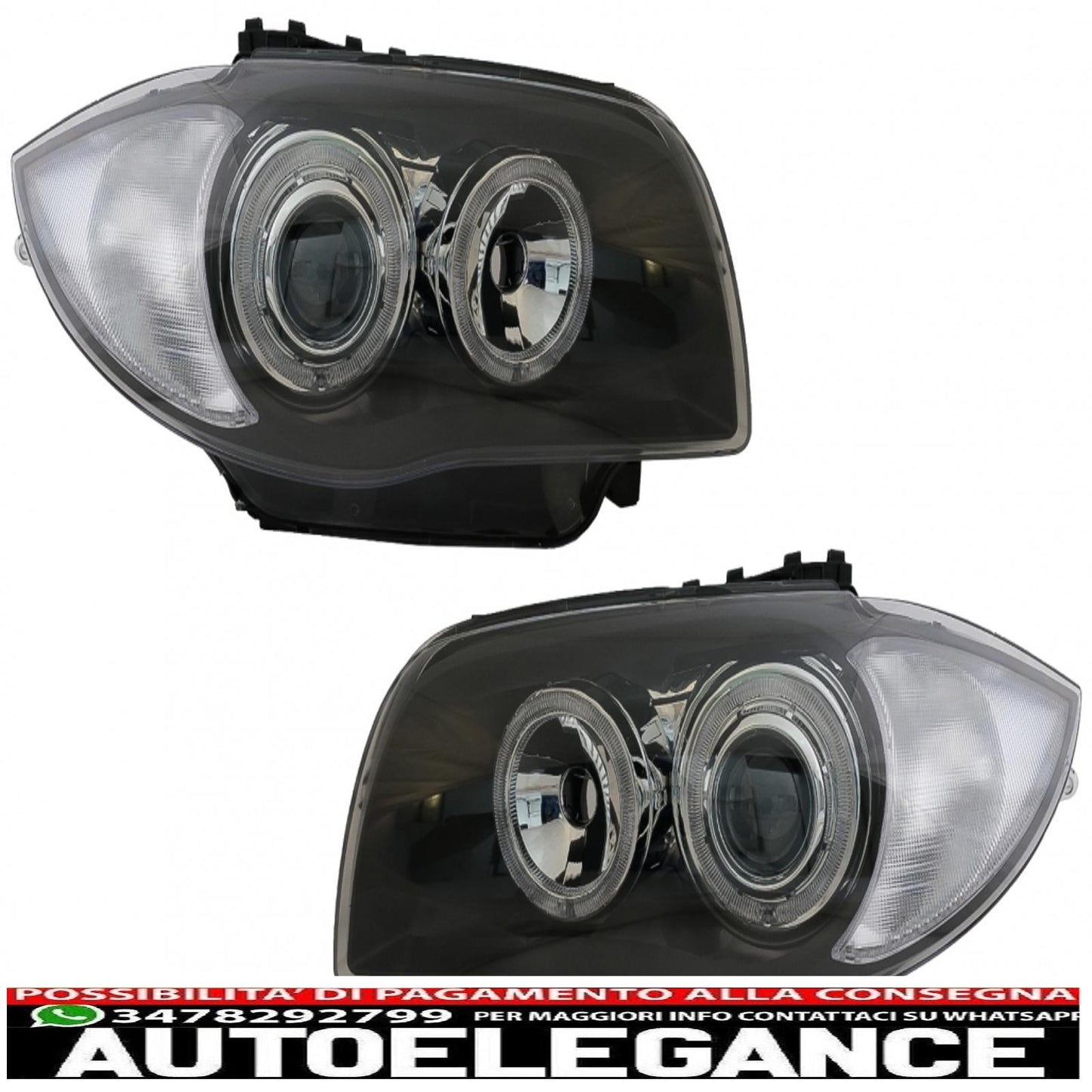 angel eye headlights suitable for bmw 1 series e81 e82 e87 e88 (2004-2011) 2 black halo rims 
