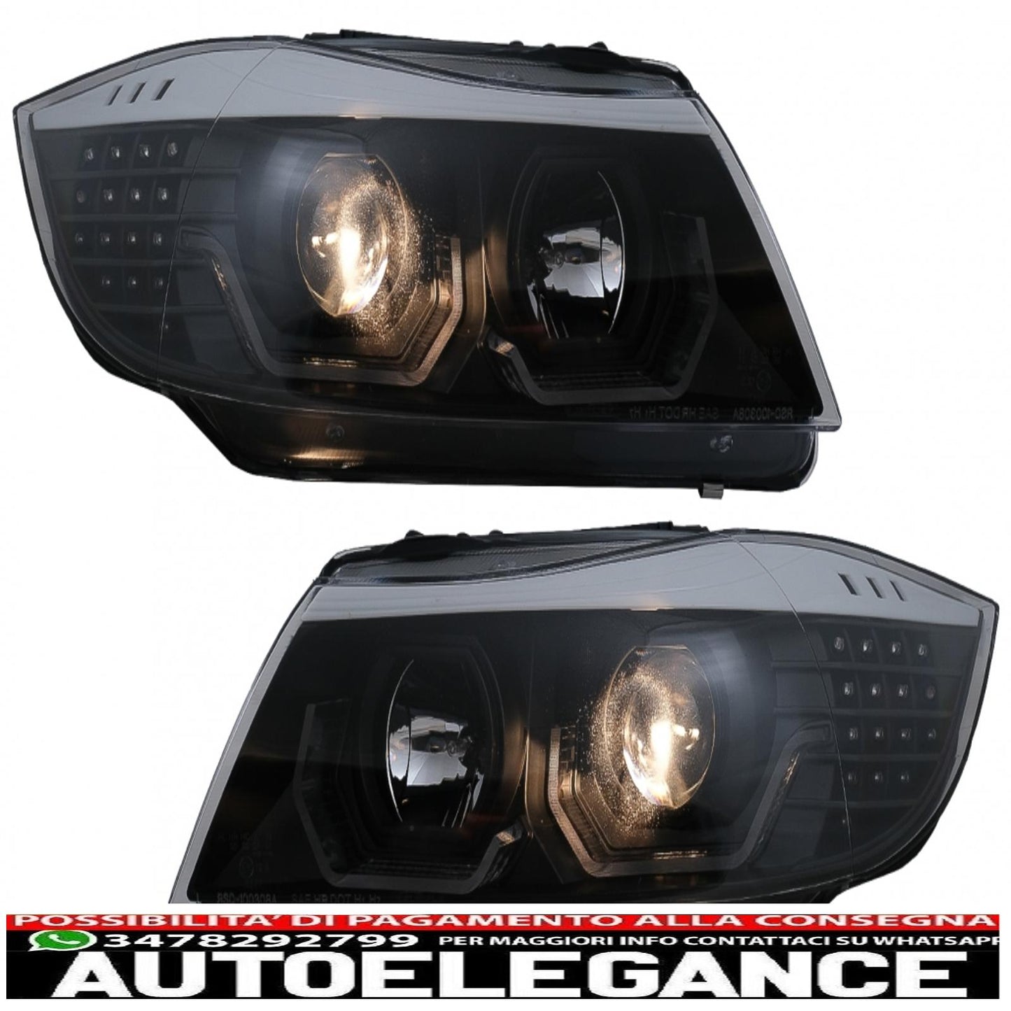 Fari anteriori angel eye 3d a led adatti per bmw serie 3 e90 limousine e91 touring (03.2005-08.2008) guida a sinistra nera