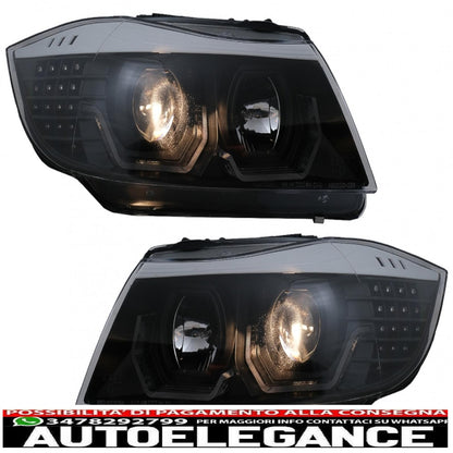 Fari anteriori angel eye 3d a led adatti per bmw serie 3 e90 limousine e91 touring (03.2005-08.2008) guida a sinistra nera