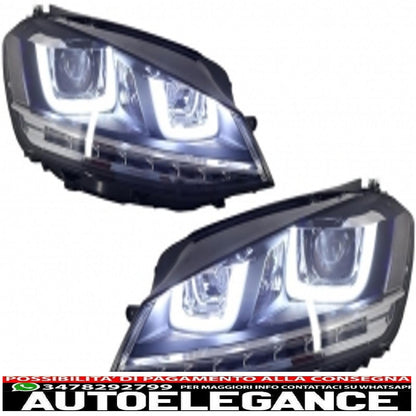 3d led assembly headlights dynamic sequential turn signals fluid drl with grille suitable for vw golf 7 vii (2012-2017) silver look r-line