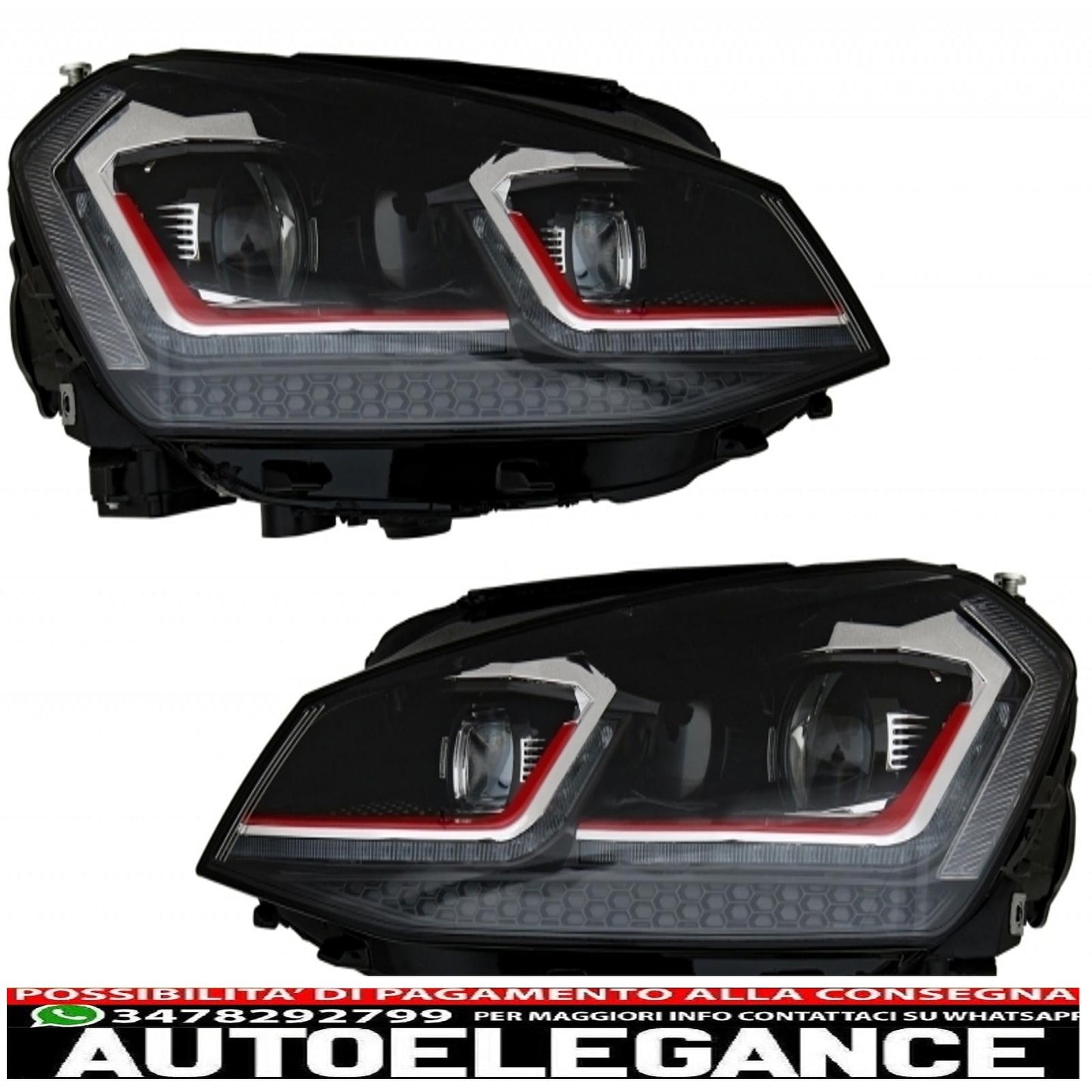 fari led bi-xeno look adatti per vw golf 7 vii (2012-2017) facelift g7.5 gti design con luci di svolta dinamiche sequenziali con griglia centrale