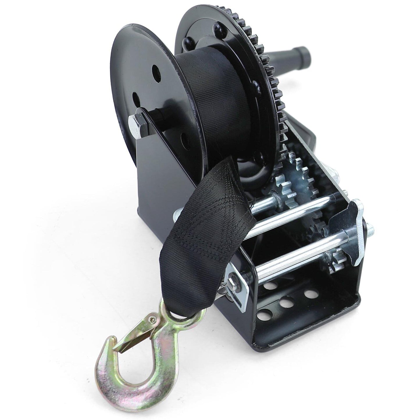 Professional Winch Hand Winch with Strap 1500kg 8m Black for Car Trailers