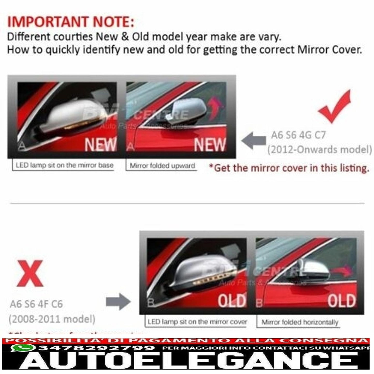 alloggiamento completo calotte specchietti adatti per audi a6 4g c7 (2011-2018) limousine avant estinzione alluminio rs6 design AUTOELEGANCERICAMBI